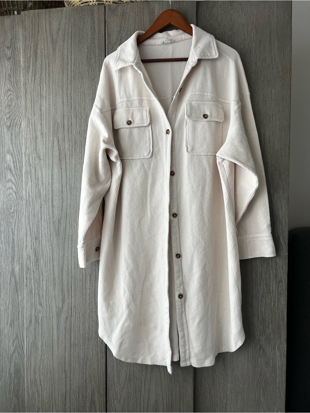 Pilcro Anthropology Cream Longline Corduroy Shirt Jacket